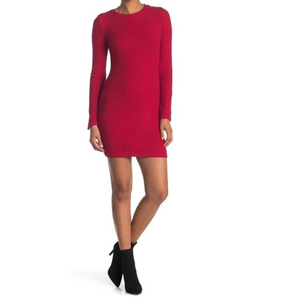 NSR Red Lucia Slit Ribbed Night Out Dress